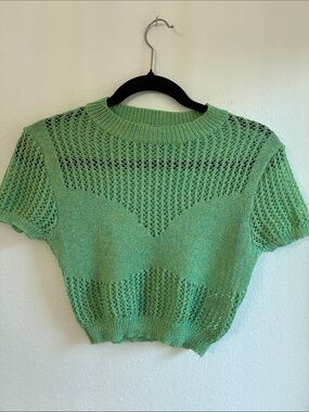 emory park mint green open-knit short sleeve sweater